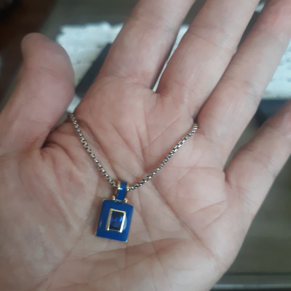 Sterling silver blue enamel and blue sapphire necklace
